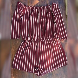 Forever 21 Stripped Maroon Romper